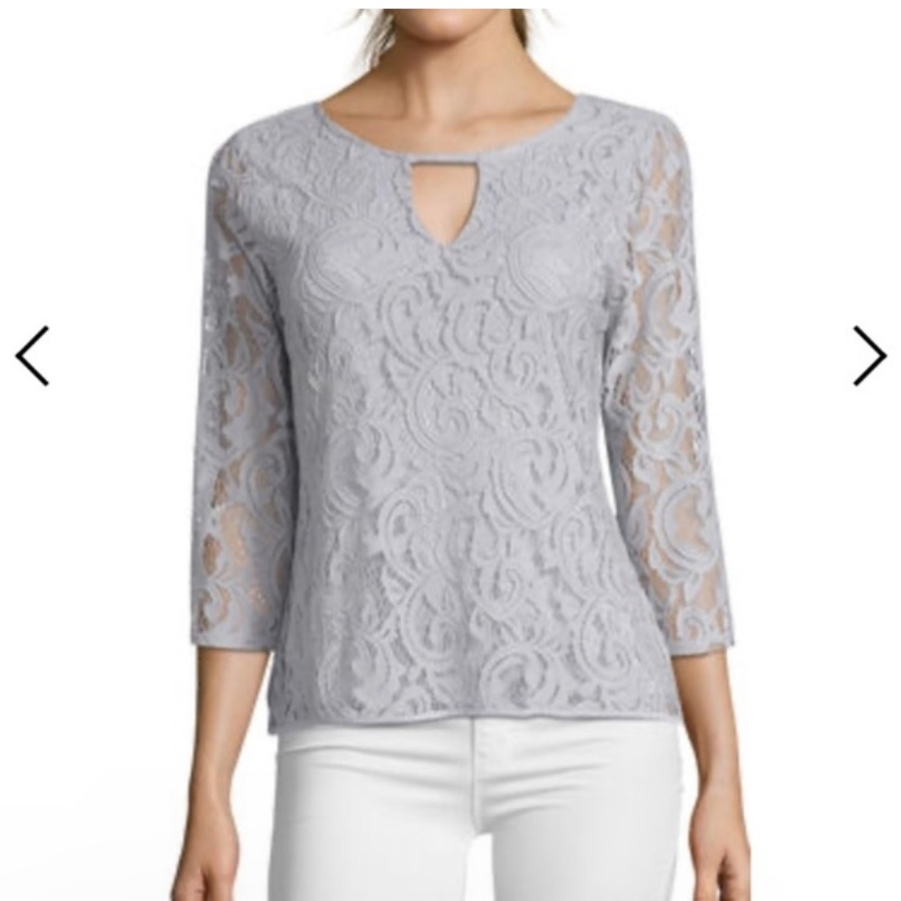 Adrianna Papell Gray Lace Blouse
